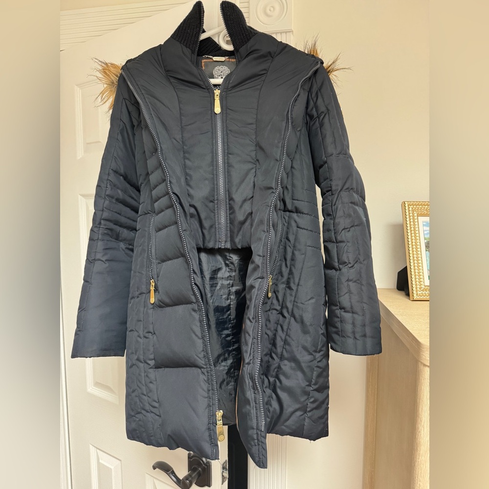 Vince Camuto Charcoal Puffer Jacket with Gold Accents
